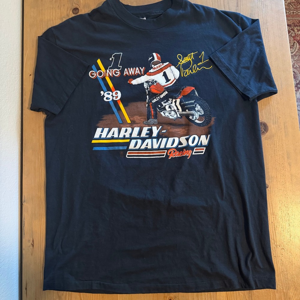 Vintage 1988 Harley Davidson Scott Parker Racing Shirt XXL Hanes Single Stitch